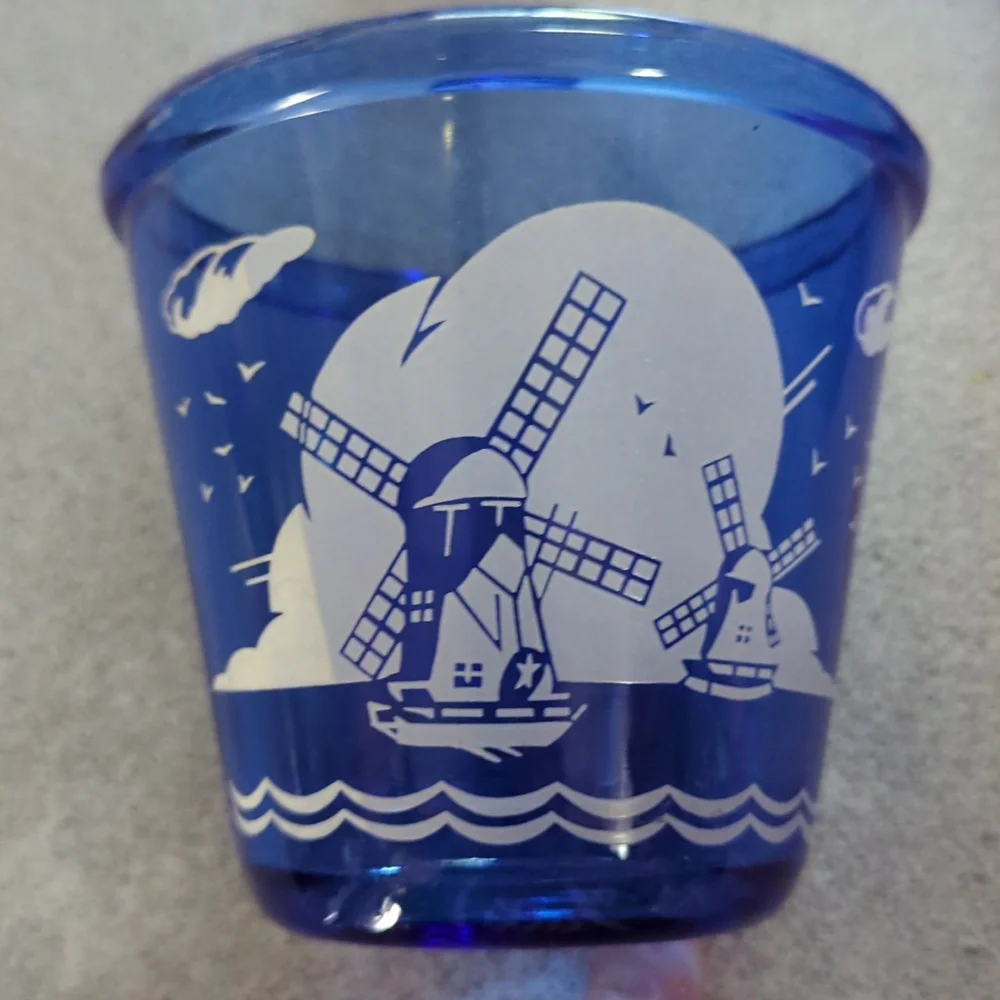 VINTAGE HAZEL ATLAS COBALT BLUE WINDMILL ICE BUCKET AND 4 GLASSES TUMBLERS
